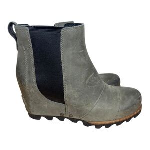 Sorel Women's Lea US6.5 Wedge Waterproof Leather Gray Chelsea Ankle Boots